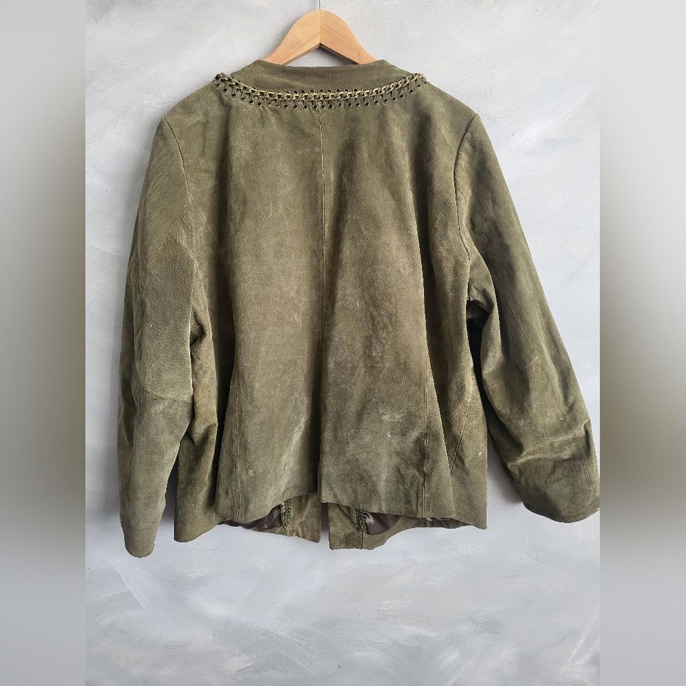 BRADLEY BY BRADLEY BAYOU SOFT SUEDE JACKET CHAIN DETAIL Sz 2X OLIVE GREEN $250 - Picture 2 of 11